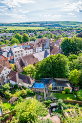 A view south over the end of the High Street from the ramparts of the castle keep in Lewes, Sussex, UK in summertime © Nicola
