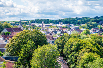 A view south west over trees from the ramparts of the castle keep in Lewes, Sussex, UK in summertime © Nicola