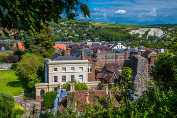 A view east down from the ramparts of the castle keep in Lewes, Sussex, UK in summertime  © Nicola