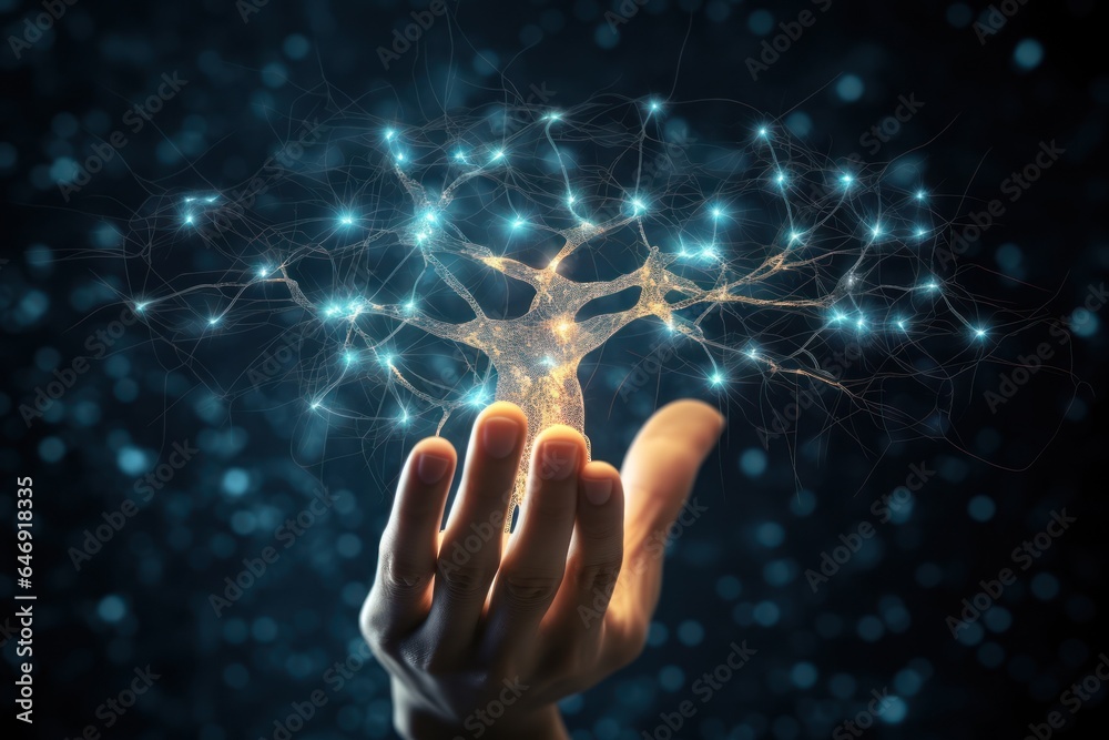 Poster a palm with a growing tree of neurons.