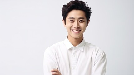 portrait of a handsome asian man on white background. generative ai