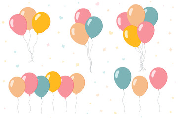 Cartoon flat colorful balloon collection isolated on a white background. A bunch of balloons set. Graphic element for birthdays, celebrations, anniversaries, or invitations. Vector illustration 