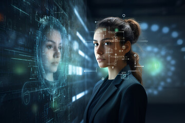 Women and Artificial Intelligence. Technology and people concept.