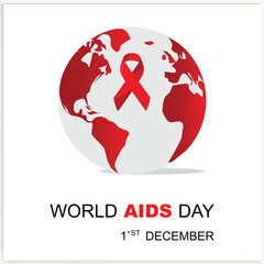 Vector World AIDS Day December 1st. Banner with red ribbon and text World Aids Day.