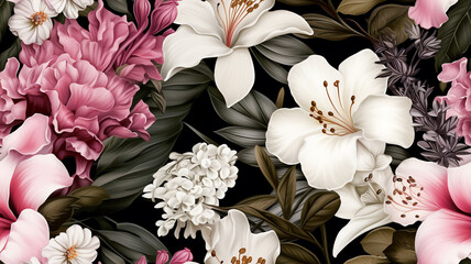 seamless floral pattern ,realistic flower painting,Seamless floral background