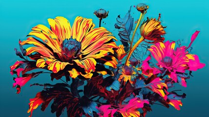 Fototapeta na wymiar Floral arrangement with bright colors. pop art style