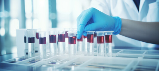 Doctors, Lab workers working with various bacteria and tissues, pharmaceutical research for antibiotics against, Test tubes with blood samples for virus tests, Orthopoxvirus