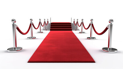 Red carpet with isolated white background. Red carpet Entrance. Generative AI.
