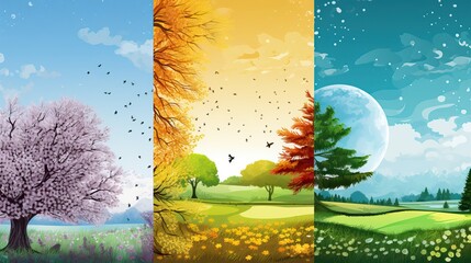 Four season of year. vertical nature banner