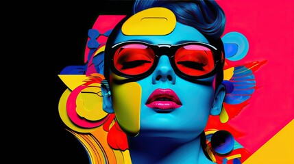 Fashion lady pop art collage style neon bold color