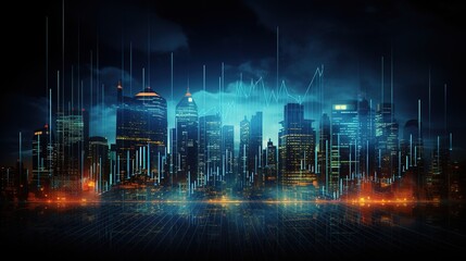Business candle stick graph chart of stock market investment trading on blue background. Bullish point, up trend of graph