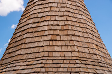 Close up of roof covered with wooden shingles