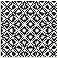 Vector seamless pattern with bold striped circles, and waves. Stylish geometric texture.