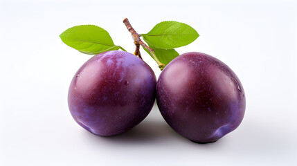 plums isolated on white - obrazy, fototapety, plakaty