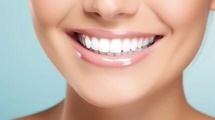 Fototapeta premium close up of a woman smiling, teeth whitening, a stunning feminine grin. tooth care. notion of dentistry. 