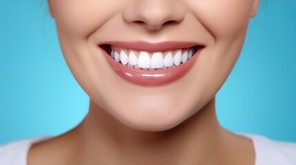Obraz premium Beautiful female smile after teeth whitening procedure. Dental care. Dentistry concept. generative ai