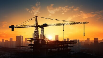 construction site with crane on sunset. generative ai