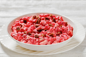 cranberry creamy salad with marshmallows, top view