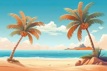 Fototapeta na wymiar Sandy beach with palm trees.