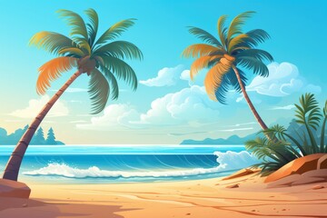 Fototapeta na wymiar Sandy beach with palm trees.