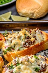 Savory Bruschettas: Close-Up 4K Photo of Bruschettas with Meat and Chili Beans