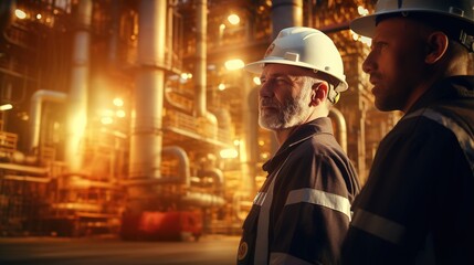 gas workers with main station at refinery industry. generative ai