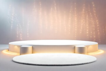 Round abstract podium with white carpet and a spotlight. Award presentation idea. staging background