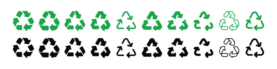Obraz premium Recycle sign, Recycling icon. An arrow that revolves endlessly Reuse concept Recycled. Recycle icon symbol vector. Recycling and rotation arrow icon pack, sign of recycling, green symbols isolated