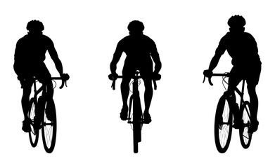 set of silhouettes of people riding bicycle. cyclist front view. isolated on a background. eps 10 - obrazy, fototapety, plakaty