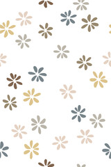 Naive seamless floral pattern. Modern minimalist trendy boho style background design with colorful pastel porosity flowers on a white background. Scandinavian print for textile wallpaper paper.