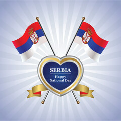 Serbia flag Happy National Day with Gold Heart