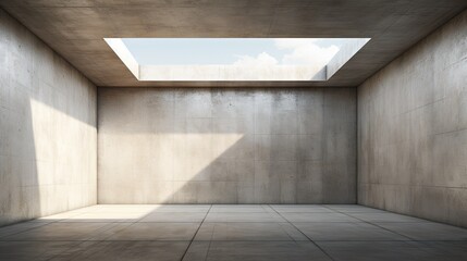 an industrial interior background template with a skylight, rough floor, and concrete walls in an abstract empty room.