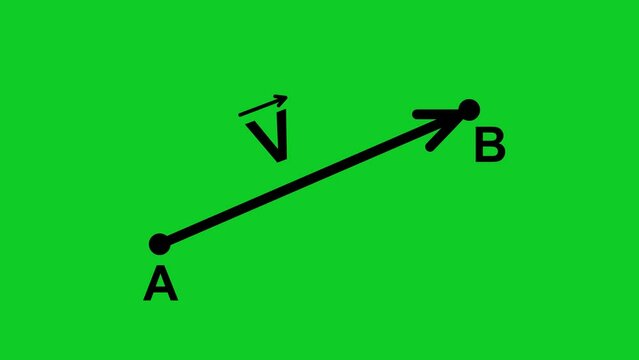graphic video animation black icon straight vector formed by points A and B, concept of theoretical physics. On a green chroma key background