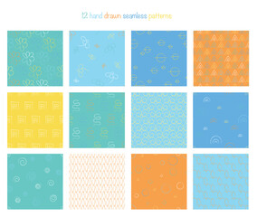 12 hand drawn seamless patterns. set of patterns