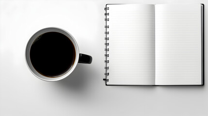 Obraz na płótnie Canvas cup of coffee and notebook