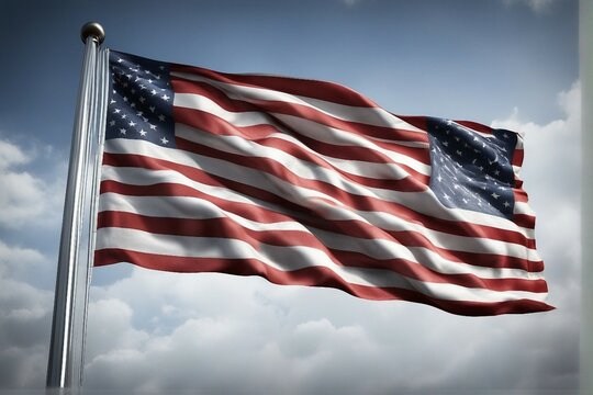 American Flag Against Sky, American Flag On The Wind