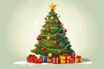 painted Christmas tree is decorated with Christmas tree decorations
