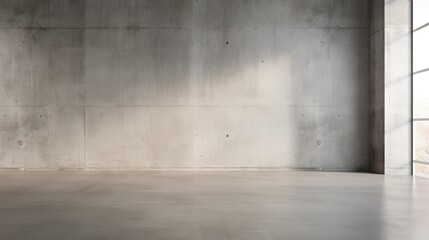 Empty gray interior with concrete floor and blank wall in a 3D render mock up.