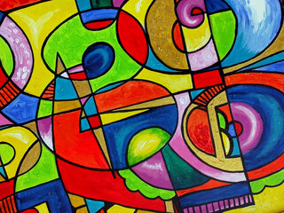 oil  Painting Abstract    geometric shape , Bright multicolored 