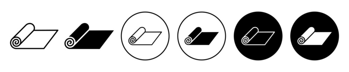 carpet roll icon. Yoga mat for body care symbol. Sport fitness activity floor fabric material vector. Workout rug sign.