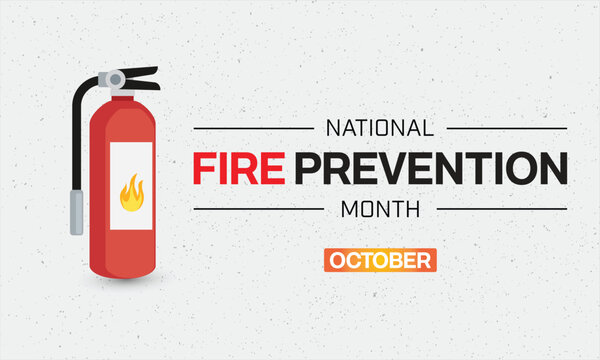National Fire Prevention Month design with a fire extinguisher. Vector illustration