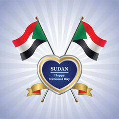Sudan flag Happy National Day with Gold Heart