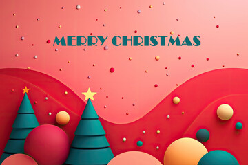 Fototapeta na wymiar Card with christmas tree on red background