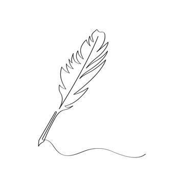 recommend clip art: Bird Feather ink calligraphy pen continuous single line minimalist linear outline drawing. 