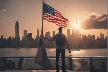 Photo sur Plexiglas Etats Unis american flag and one hand 