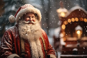 Photo of Santa Claus in a snowy landscape created with Generative AI technology