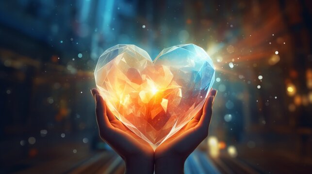A person holding a crystal heart in their hands