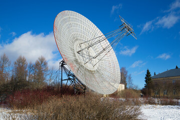 The antenna of the radio telescope at the building of the astrophysical laboratory. Pulkovo Astronomical Observatory, Saint Petersburg