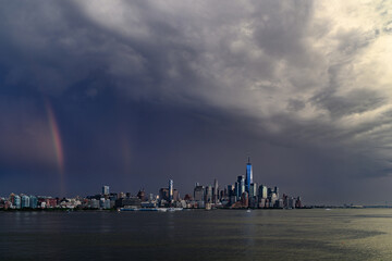 Fototapeta na wymiar September 11th New York City Skyline with Double Rainbow