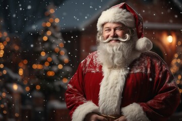 Photo of Santa Claus enjoying the snowy winter created with Generative AI technology